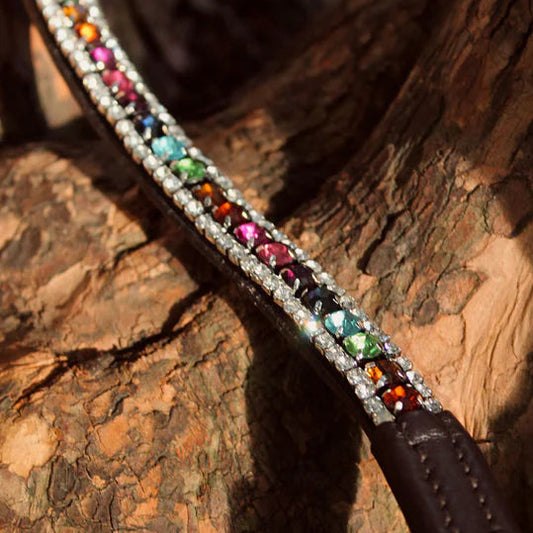 Lucas &amp; Lilli - Diamante Browband Leather Black Rainbow