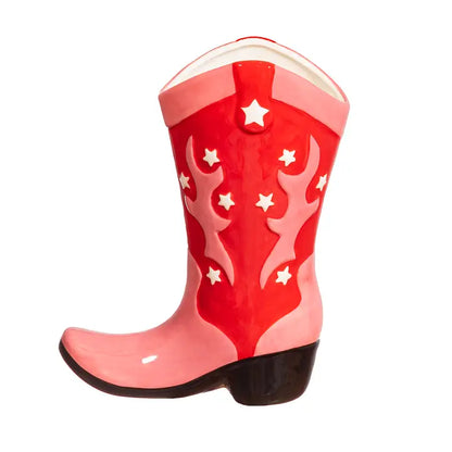 Sass & Belle - Jarrón bota de vaquero rojo/rosa