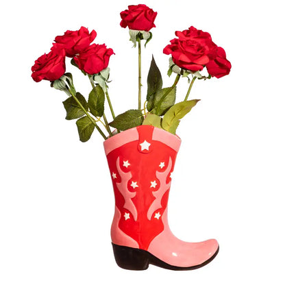 Sass & Belle - Jarrón bota de vaquero rojo/rosa