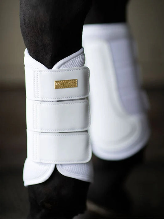 Equestrian Stockholm - Colección Core - Botas de Cepillado Blancas con Malla Dorada beenbeschermers