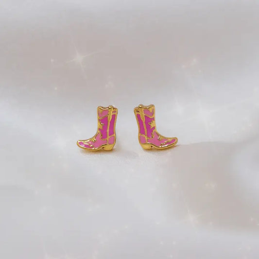 Wildflower Co - Gouden oorbellen cowgirl-laars roze